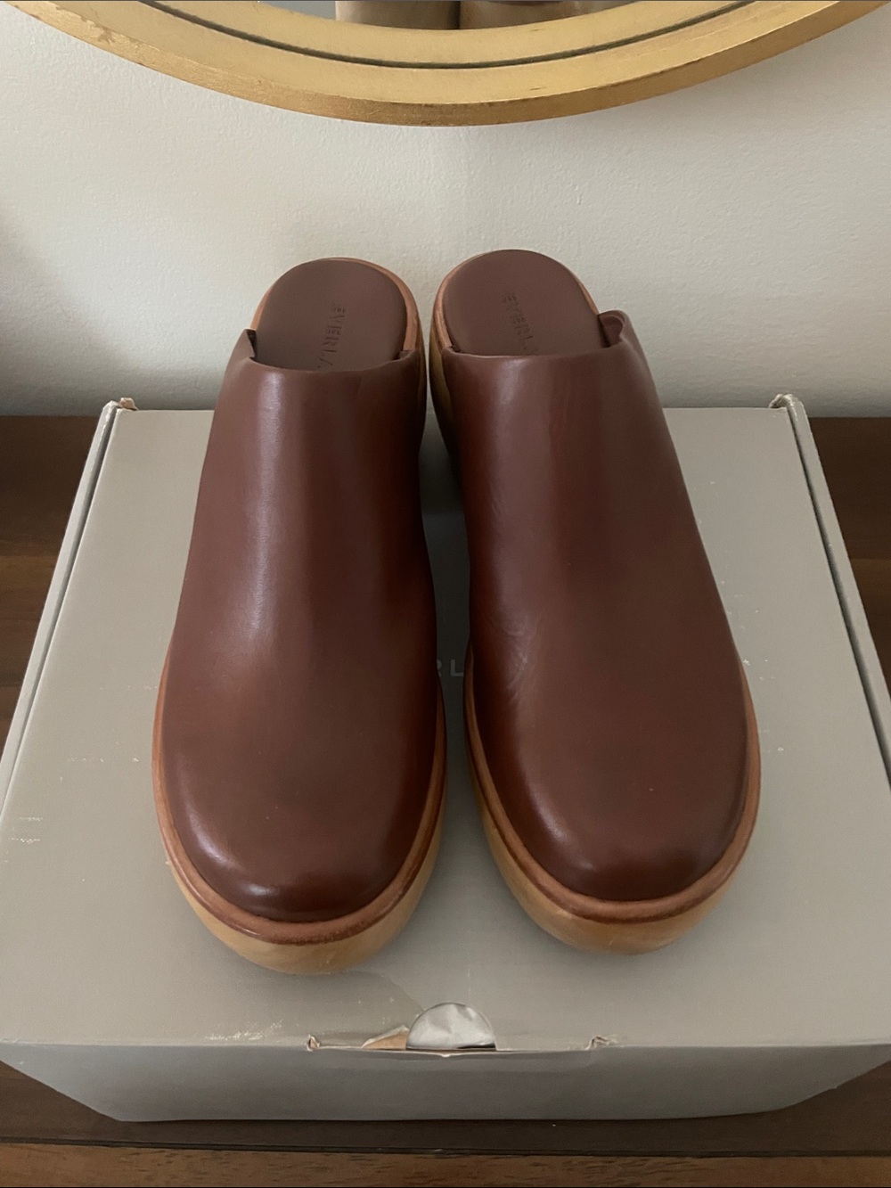 Everlane Brown Leather Clog Mules with Wood Platform (Puffa Clog) - Picture 8 of 8